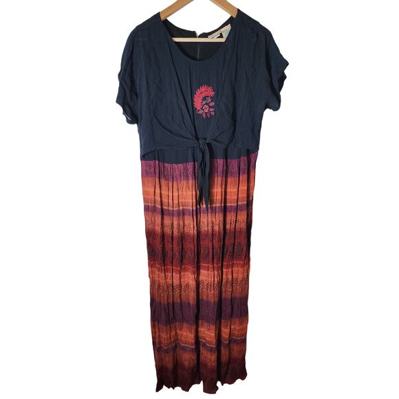 ST JOHN'S BAY Black Orange Front Tie Boho Hippie Flowing Maxi Dress SZ 14 - Picture 1 of 7